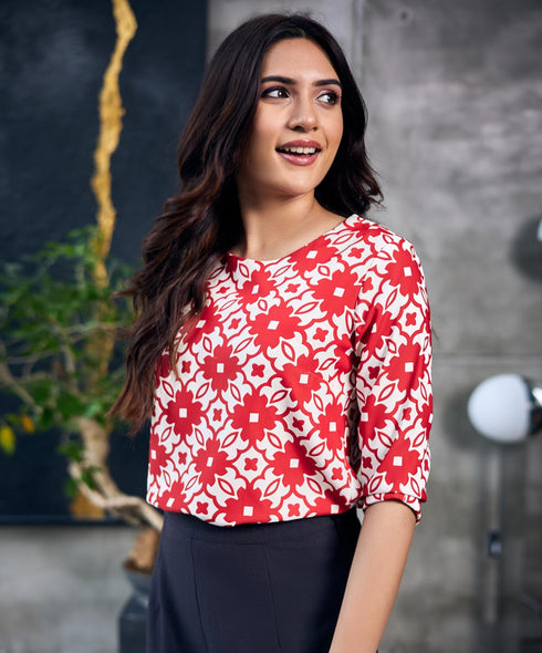 Half Sleeve Printed Chiffon Top